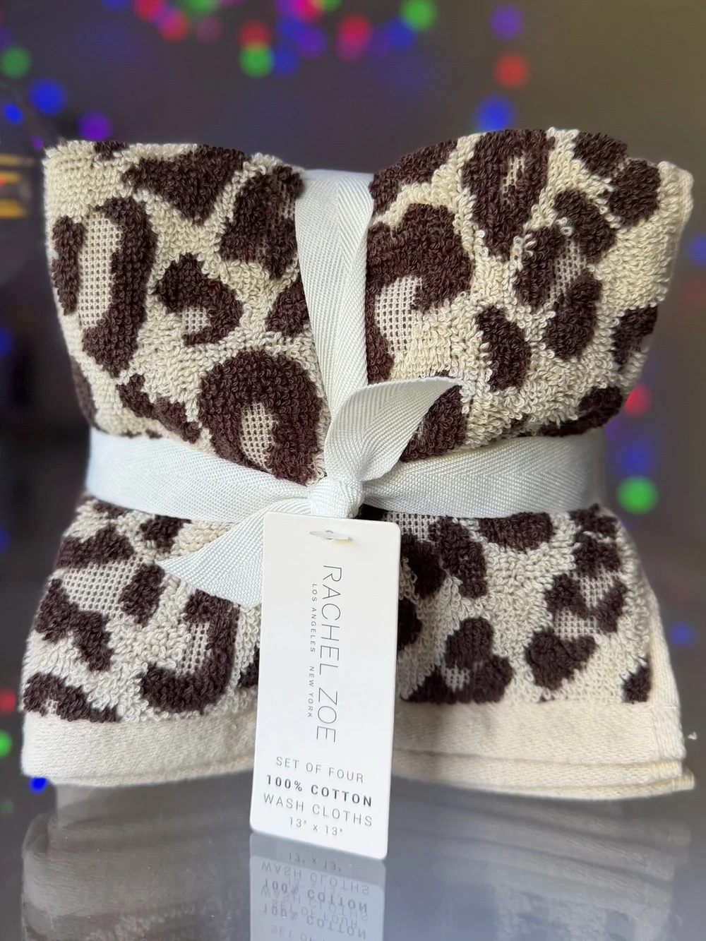 Rachel Zoe Leopard Cheetah Print Cotton bathroom hand wash cloths Towels Set